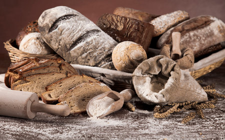 Freshly baked bread on the wooden