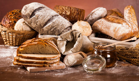 Freshly baked bread on the wooden