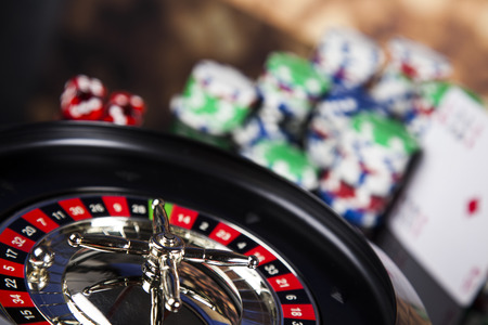 Roulette in casino and Poker Chipsの写真素材