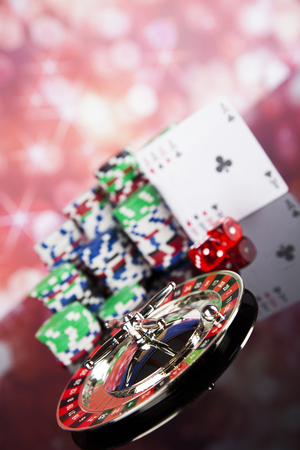 Poker Chips on a gaming with casino rouletteの写真素材