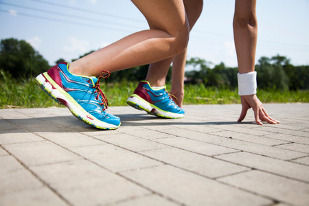 Woman fitness, Runner feet runningの写真素材