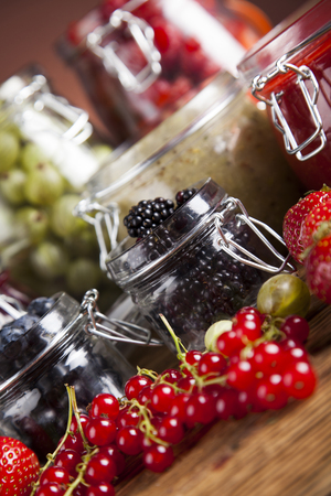 Fruit jamand, Set of glass jarsの写真素材