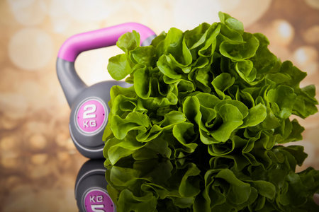 Vegetable, Fruits and fitness compositionの写真素材