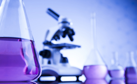 Microscope in medical laboratory glasswareの写真素材