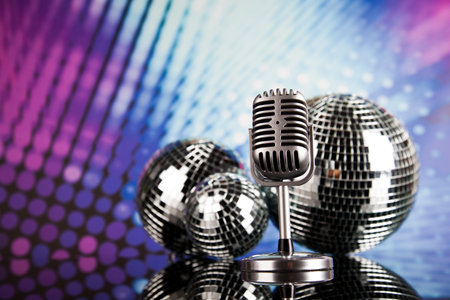 Retro microphone and Music backgroundの写真素材