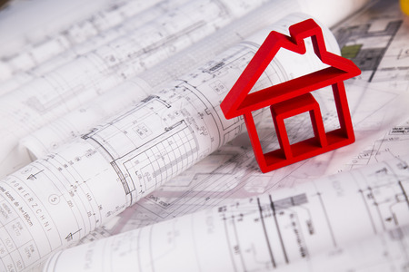 Home model with blueprint drawingの写真素材