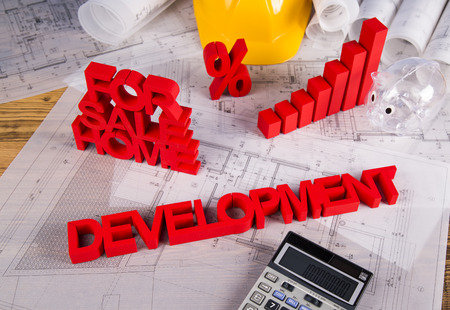 House under construction, blueprintsの写真素材