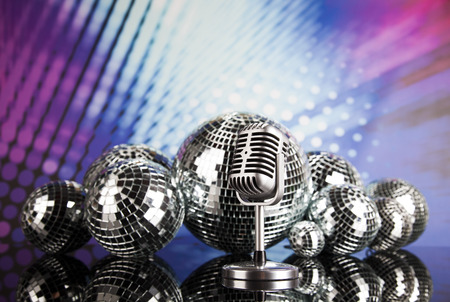 Vintage microphone and Music backgroundの写真素材