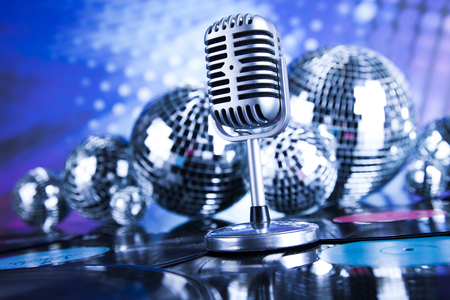 Retro microphone and Music backgroundの写真素材