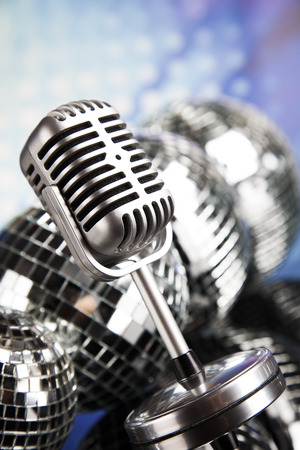 Retro microphone and Music backgroundの写真素材