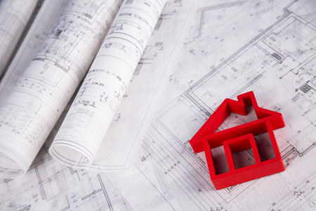 Home model with blueprint drawingの写真素材