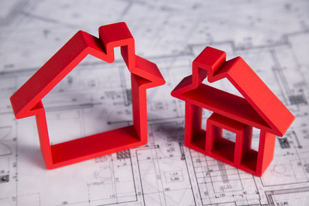 Home model with blueprint drawingの写真素材