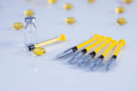 Medicine and healthy, Close up of capsules backgroundの写真素材