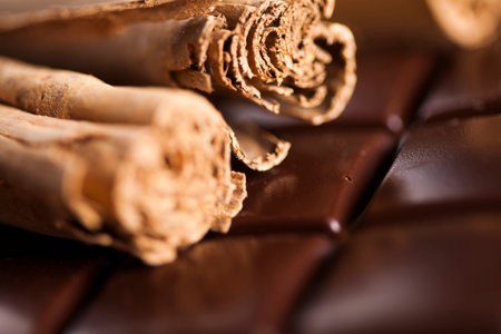Dark chocolate with candy sweet, dessert food, cinnamonの写真素材