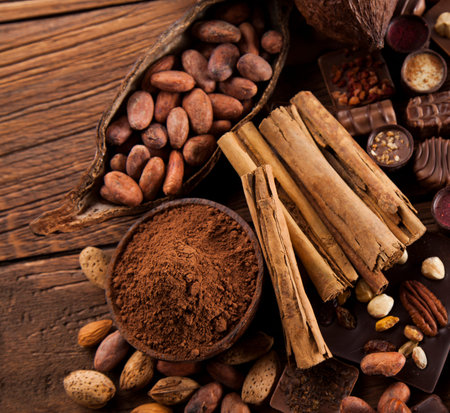 Chocolate sweet, cocoa and food dessert background