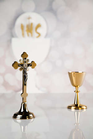 Holy communion elements on white backgroundの写真素材