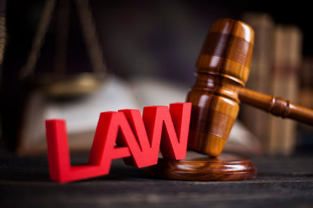 Law theme, mallet of judge, wooden gavel