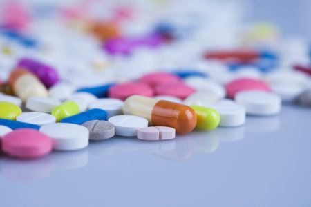 Healthy background, Pills, Tablets, Capsule backgroundの写真素材