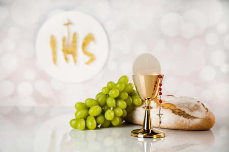 Holy communion elements on white backgroundの写真素材