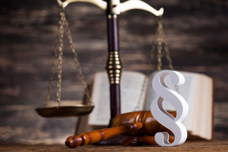 Paragraph, law theme, mallet of judge, wooden gavel