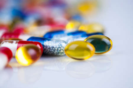 Closeup of medical capsule, healthy backgroundの写真素材