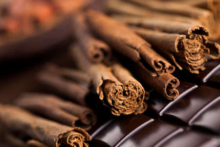 Dark chocolate with candy sweet, dessert food, cinnamonの写真素材