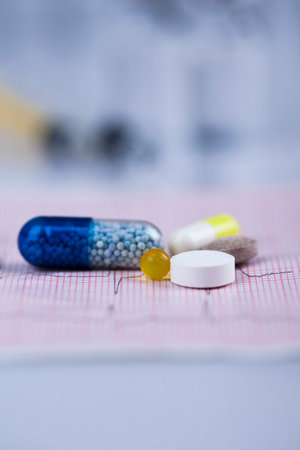 Medicine and healthy, Close up of capsulesの写真素材