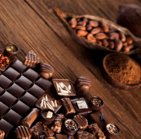 Praline Chocolate on wooden backgroudの写真素材