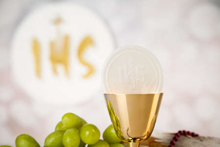 Holy communion elements on white backgroundの写真素材