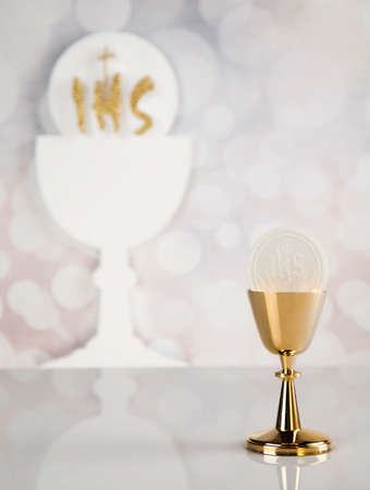Holy communion elements on white backgroundの写真素材