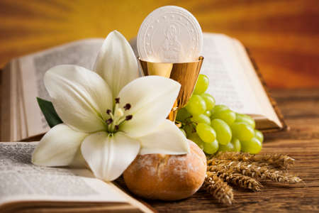 Holy Communion Bread, Wine for christianity religionの写真素材