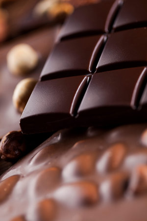 Cocoa pod and chocolate bar and food dessert background