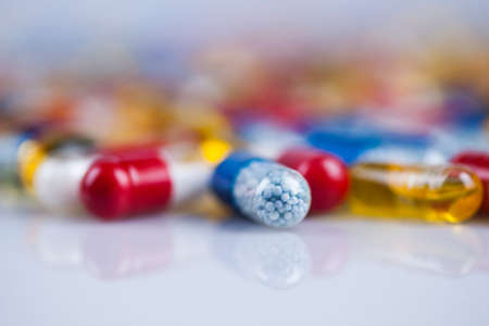 Medicine and healthy, Close up of capsules backgroundの写真素材