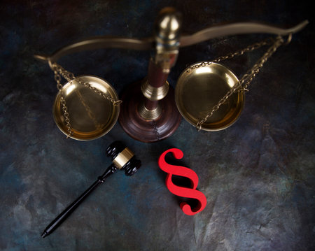 Mallet, Law, legal code and scales of justice concept and paragraph sign