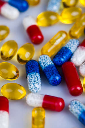 Medicine and healthy, Close up of capsules backgroundの写真素材