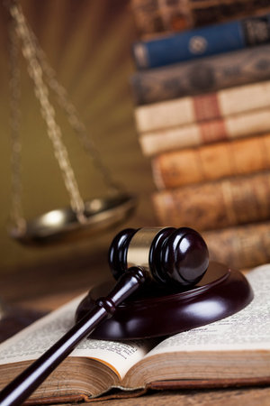 Law wooden gavel barrister, justice concept, legal system