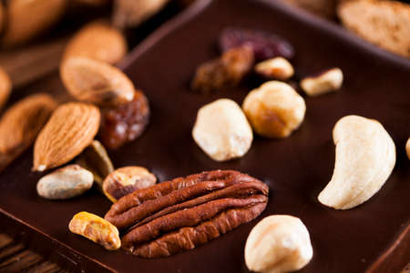 Cocoa pod and chocolate bar and food dessert backgroundの写真素材