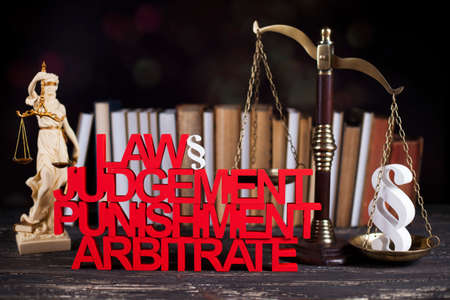 Mallet, Law, legal code and scales of justice conceptの写真素材