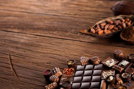 Praline Chocolate on wooden backgroudの写真素材