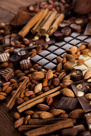 Chocolate sweet, cocoa and food dessert backgroundの写真素材