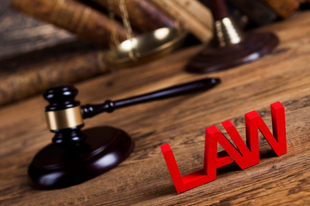 Law wooden gavel barrister, justice concept, legal system