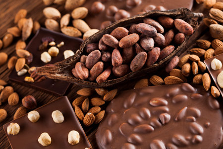 Bars Chocolate , candy sweet, dessert food on wooden background