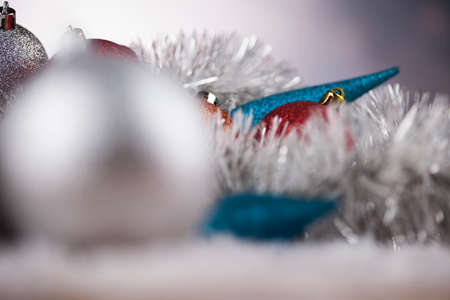 Holiday Christmas, balls on shiny backgroundの写真素材