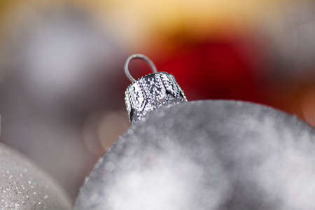 Holiday Christmas, balls on shiny backgroundの写真素材