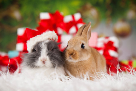 Animal, Rabbit, bunny on Christmas background