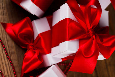 Holiday Christmas background with gift boxesの写真素材