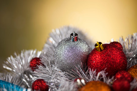 Holiday Christmas, balls on shiny background