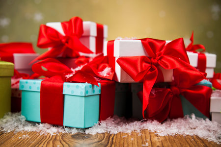 Christmas background with decorations and gift box
