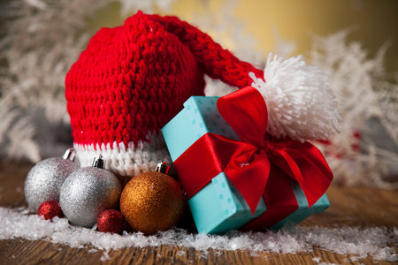 Red Santa hat, on winter decoration