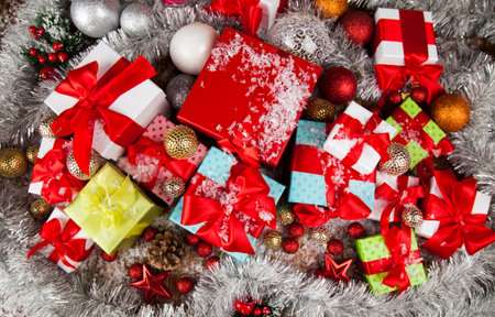 Christmas background with decorations and gift box
